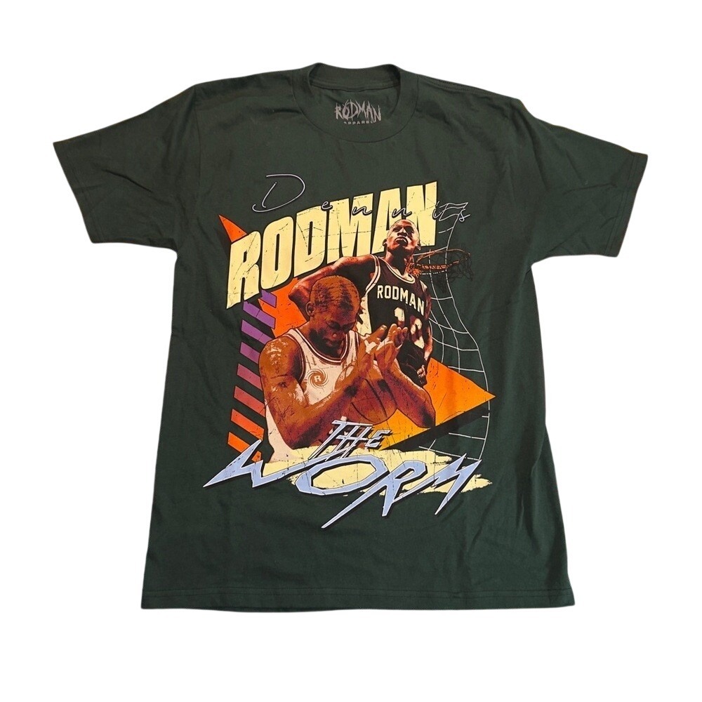 Dennis Rodman Apparel The Worm‎ Dark Green Graphic T-Shirt Mens Small NBA Retro
